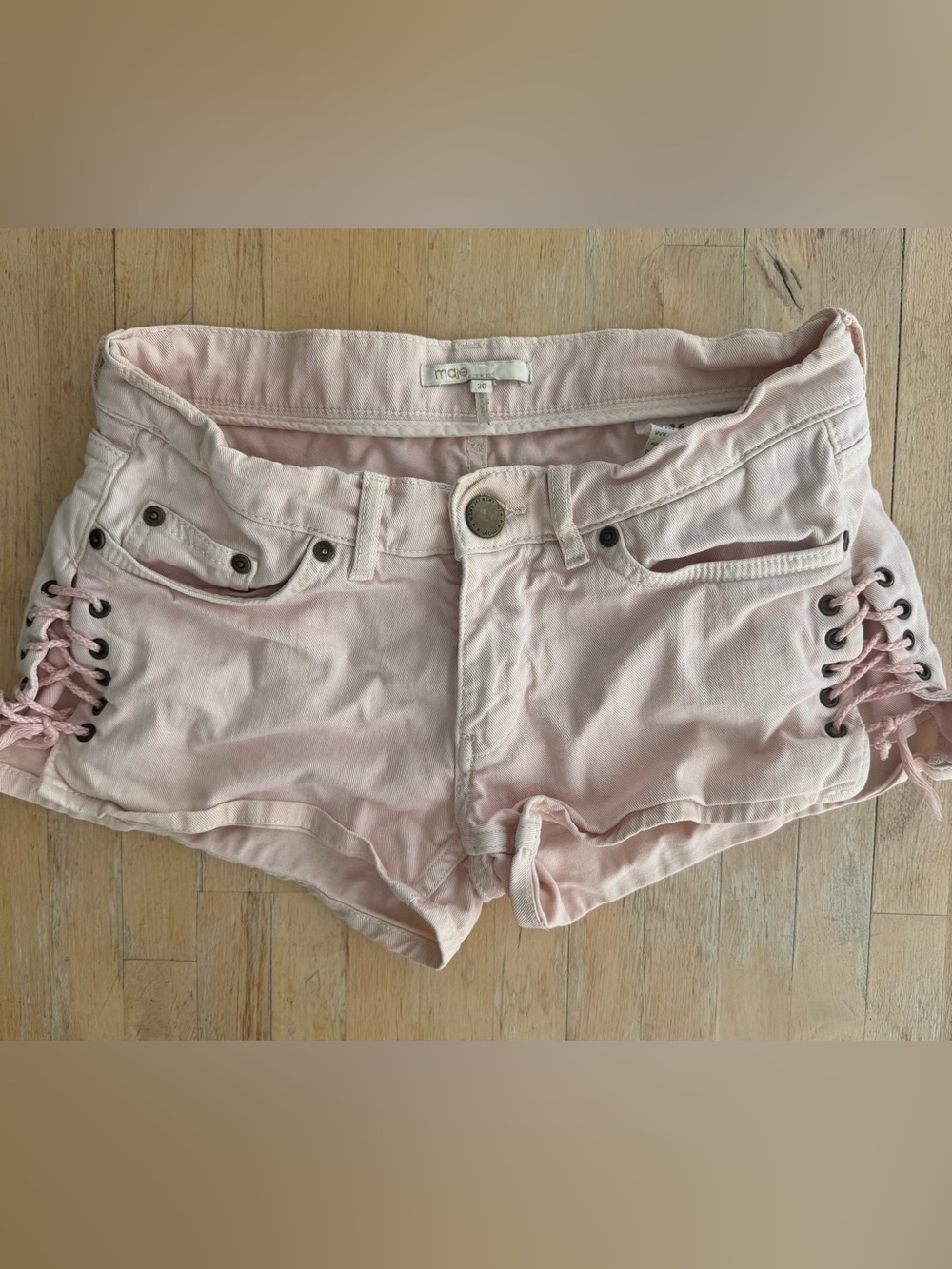 Maje Pale Pink Cotton Denim Shorties